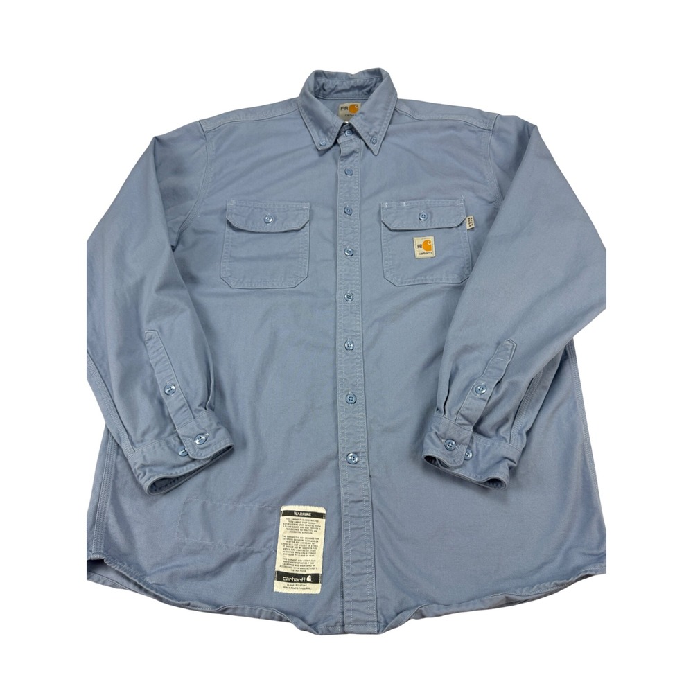 Carhartt FR Flame Resistant Work Shirt Mens Large Blue FRS160 MBL Button Down